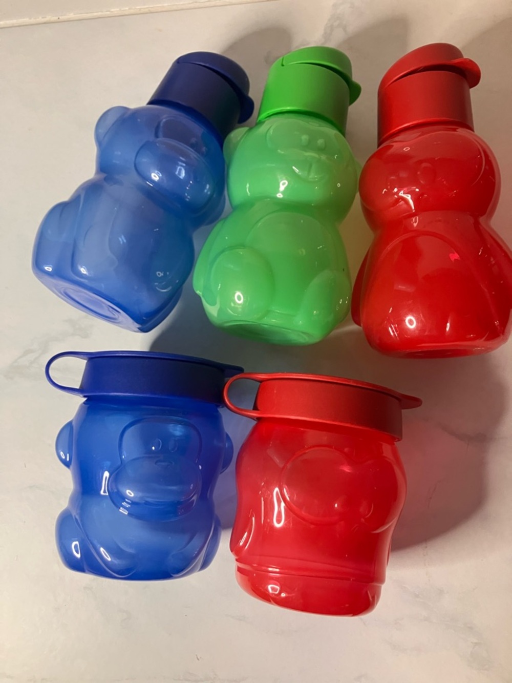 Tupperware Bear Snack Cups - Blue, Green & Red Set